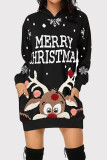 Red Fashion Casual Print Basic Hooded Collar Long Sleeve Dresses