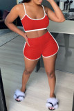 Red Sportswear Solid Patchwork U Neck Sleeveless Two Pieces