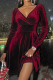 Burgundy Sexy Solid Patchwork V Neck Waist Skirt Dresses