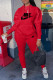 Red Fashion Casual Print Patchwork Hooded Collar Long Sleeve Two Pieces