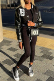 Red Fashion Casual Letter Embroidery Patchwork O Neck Outerwear