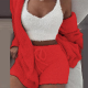 Red Casual Solid Patchwork Draw String Christmas Day Sleepwear three Pieces