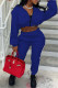 Royal Blue Fashion Casual Solid Patchwork Zipper Collar Two Pieces
