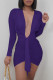 Purple Fashion Sexy Solid Bandage V Neck Long Sleeve Dresses