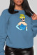 Blue Vintage Cute Character Patchwork O Neck Tops