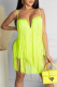 Fluorescent Green Sexy Solid Tassel Spaghetti Strap Irregular Dress Dresses