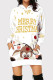 White Fashion Casual Print Basic Hooded Collar Long Sleeve Dresses