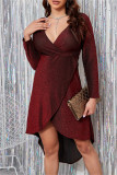 Grey Fashion Sexy Solid Patchwork Bright Silk V Neck Long Sleeve Dresses