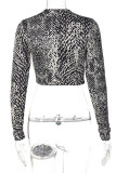 Snake Print Fashion Sexy Print Hollowed Out V Neck Tops