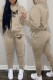 Khaki Fashion Casual Letter Print Basic Hooded Collar Long Sleeve Two Pieces