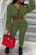 Army Green Fashion Casual Solid Patchwork Zipper Collar Two Pieces