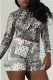 Snake Print Fashion Sexy Print Hollowed Out V Neck Tops