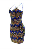 Blue Fashion Sexy Patchwork Sequins Backless V Neck Sling Dress Dresses