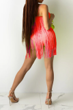Pink Sexy Solid Tassel Spaghetti Strap Irregular Dress Dresses