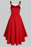 Red Sexy Casual Patchwork Bandage Backless Spaghetti Strap Irregular Dress