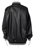 Black Fashion Casual Letter Embroidery Patchwork O Neck Outerwear