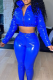 Blue Casual Solid Patchwork Turndown Collar Outerwear