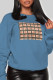 Blue Fashion Vintage Plaid Print Patchwork O Neck Tops