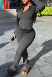Black Fashion Casual Solid Basic Turndown Collar Long Sleeve Two Pieces