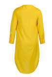 Yellow Sexy Solid Split Joint V Neck Straight Dresses