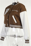 Red Fashion Casual Letter Embroidery Patchwork O Neck Outerwear
