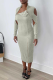 Grey Sexy Solid Hollowed Out Zipper Collar Pencil Skirt Dresses