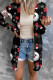 Black Red Fashion Casual Print Cardigan Outerwear