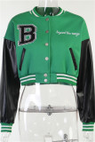 Red Fashion Casual Letter Embroidery Patchwork O Neck Outerwear