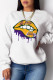 White Fashion Sportswear Print Patchwork O Neck Tops