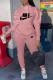 Pink Fashion Casual Print Patchwork Hooded Collar Long Sleeve Two Pieces