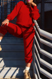 Red Casual Solid Tassel Patchwork O Neck Long Sleeve Two Pieces