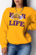 Yellow Sportswear Daily Print Patchwork Letter O Neck Tops