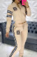 Khaki Fashion Sportswear Print Patchwork O Neck Long Sleeve Two Pieces