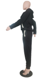 Brown Casual Print Patchwork Hooded Collar Long Sleeve Two Pieces