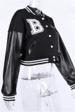 Red Fashion Casual Letter Embroidery Patchwork O Neck Outerwear
