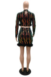 Black Fashion Patchwork Hollowed Out Sequins Turtleneck Long Sleeve Two Pieces