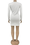 Apricot Fashion Sexy Solid Bandage V Neck Long Sleeve Dresses