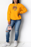 Yellow Street Daily Print Patchwork O Neck Tops