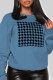 Blue Fashion Vintage Print Patchwork O Neck Tops