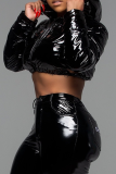 Black Casual Solid Patchwork Turndown Collar Outerwear