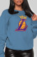 Blue Sportswear Vintage Print Patchwork O Neck Tops