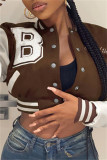 Red Fashion Casual Letter Embroidery Patchwork O Neck Outerwear