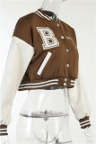 Red Fashion Casual Letter Embroidery Patchwork O Neck Outerwear
