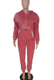 Brown Casual Print Patchwork Hooded Collar Long Sleeve Two Pieces