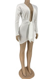 Apricot Fashion Sexy Solid Bandage V Neck Long Sleeve Dresses