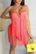 Pink Sexy Solid Tassel Spaghetti Strap Irregular Dress Dresses