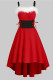Red Sexy Casual Patchwork Bandage Backless Spaghetti Strap Irregular Dress