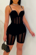 Black Sexy Solid Mesh Spaghetti Strap Skinny Rompers