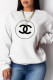 White Fashion Vintage Print Patchwork O Neck Tops