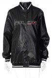 Black Fashion Casual Letter Embroidery Patchwork O Neck Outerwear
